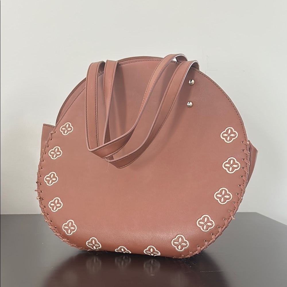 Elegant Brown Floral Circle Bag
